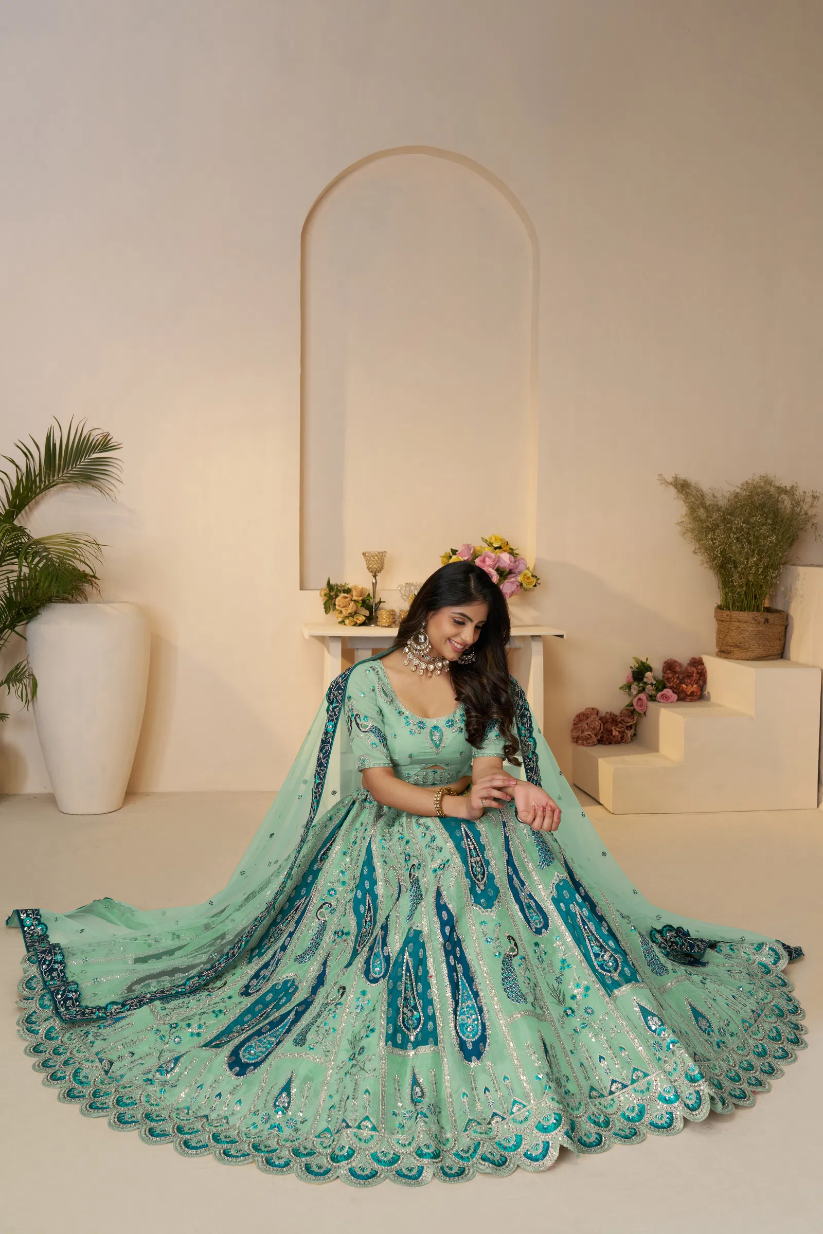 KF 484 Sky Blue Banarasi Silk Embroidered Lehenga Choli Wholesale Market In Surat